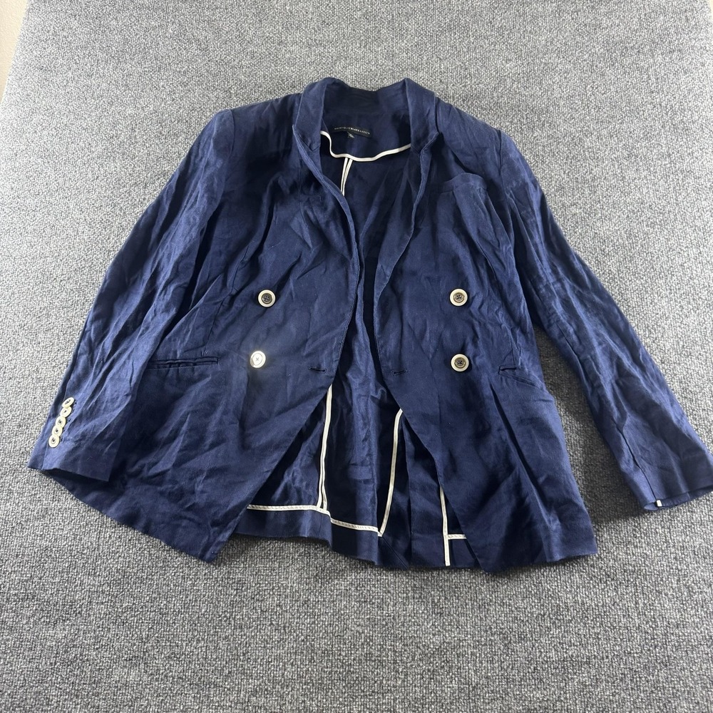White‎ House Black Market Blazer Womens 14 Blue Linen Blend Office Business